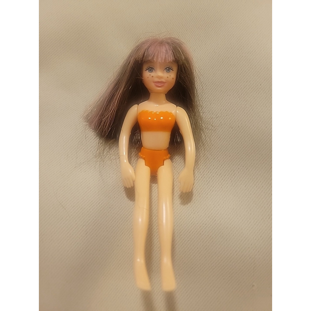 Freckles Brunette And Pink Long HAIR Polly Pocket Mattel Girl Doll Orange Undies